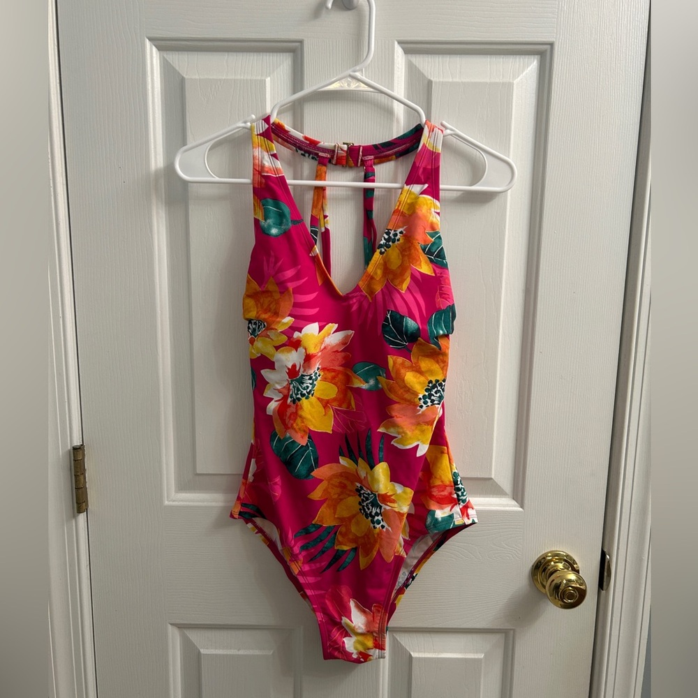 NWT Kona Sol Pink Tropical Floral One Piece Bathing Suit